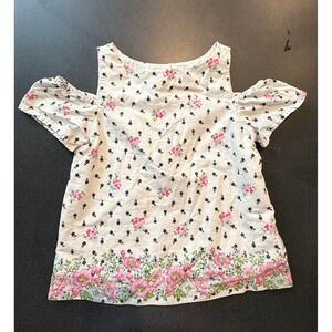 Janie and Jack Cold Shoulder Floral Top Size 6 White Pink Garden Blouse